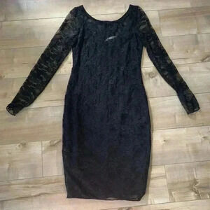 Bailey 44 Midi Black Lace Dress Long Sleeves Sz M